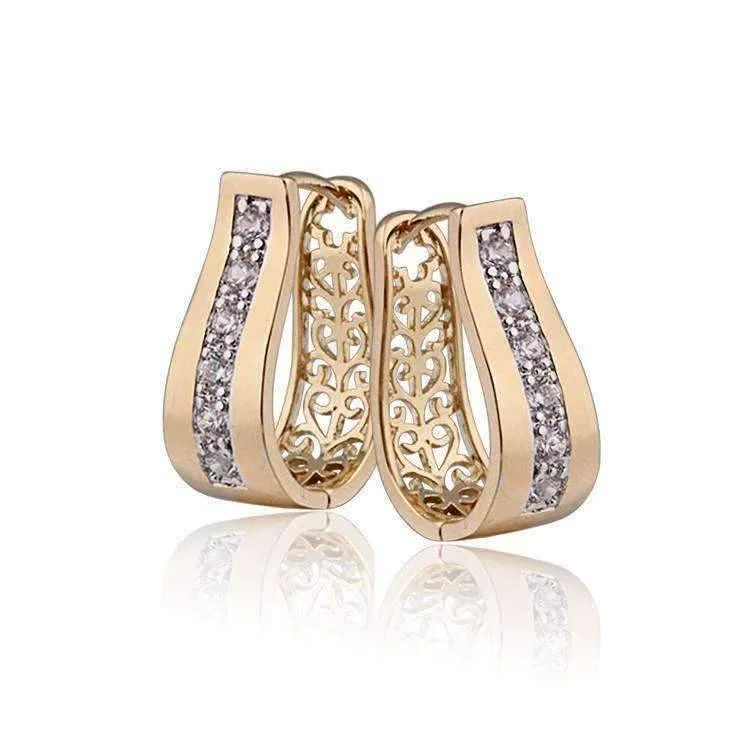 trendy stud earrings for women -18K Gold Plated 2 in 1 With Crystal Diamonds Filigree Hoop Earrings for Woman Special Occasion Everyday or Professional Wear