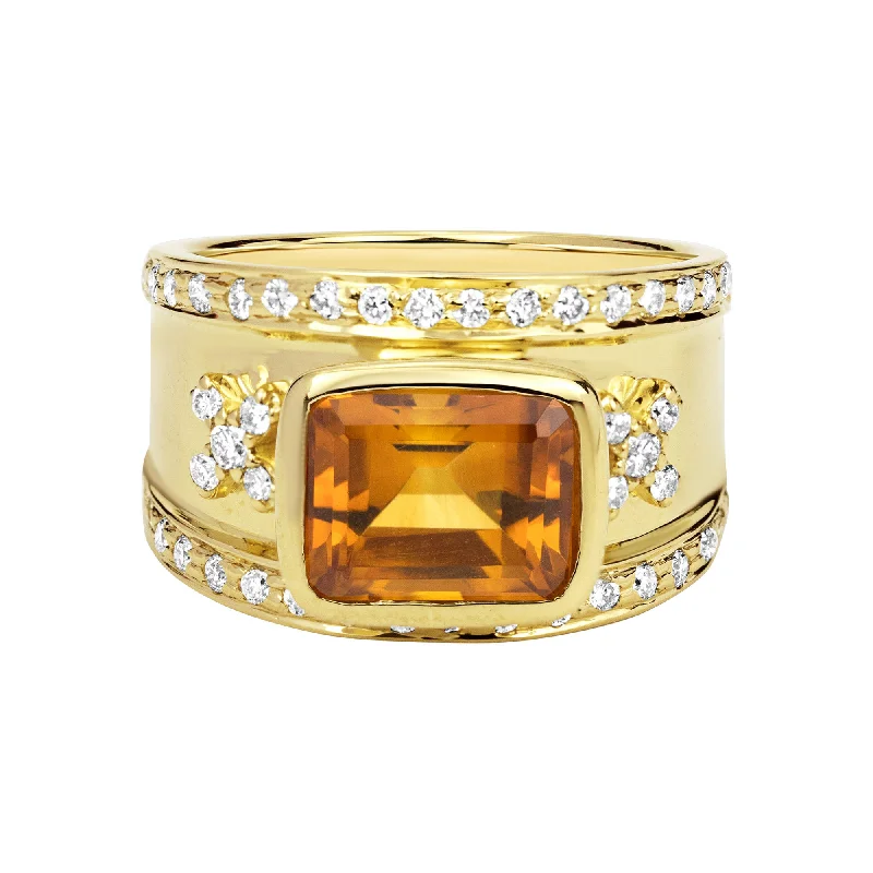 trendy rings for women -Ring - Citrine And Diamond