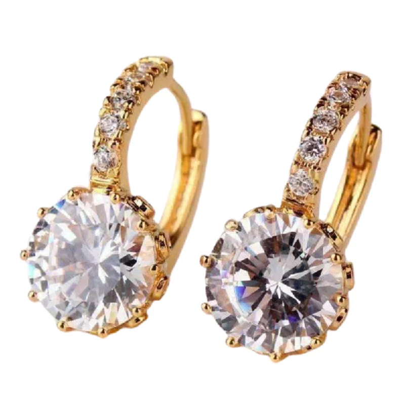 stud earrings for women -18K Gold Plated Diamond 5.5CTW CZ Solitaire Hoop Earrings for Woman Special Occasion