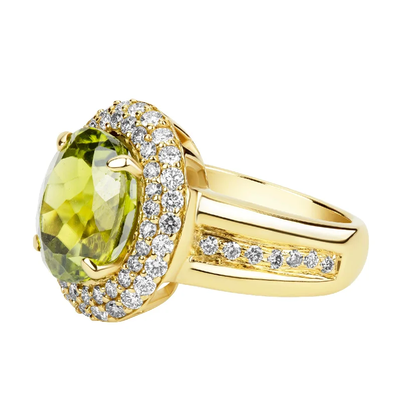 round-cut rings for women -Ring - Peridot And Diamond