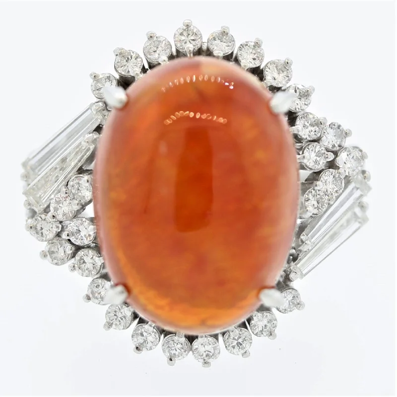 classic wedding rings for women -Fine Fire Opal Diamond Platinum Cocktail Ring