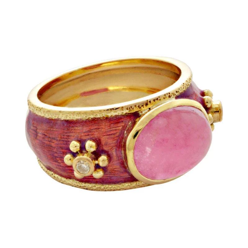 gemstone rings for women -Ring-Rubellite and Diamond (Enamel)