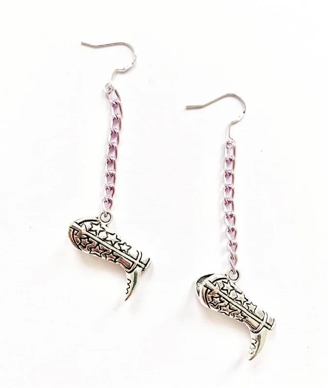 glamorous earrings for women -Cowgirl Boots Sterling Silver Earrings