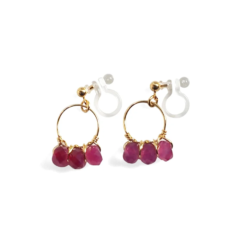 silver hoop earrings for women -Red Agate Gold Hoop Invisible Clip On Earrings