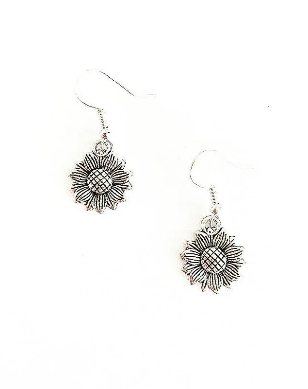 bold silver earrings for women -Sunflower Sterling Silver Earrings