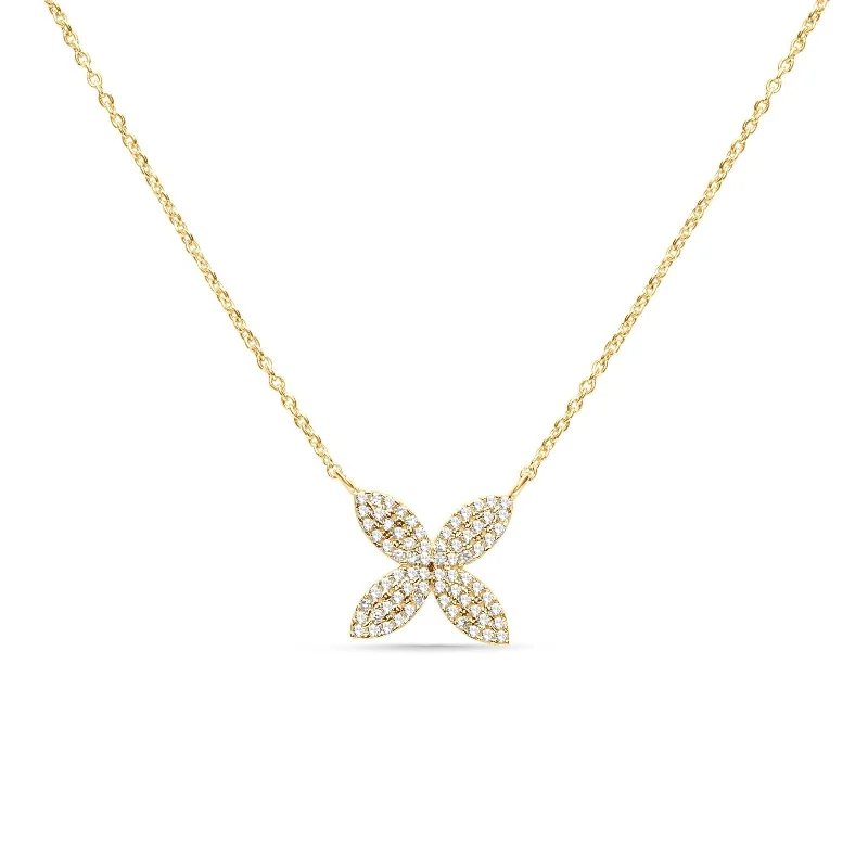 high-end necklaces for women -Four Petal Diamond Pavé Flower Necklace