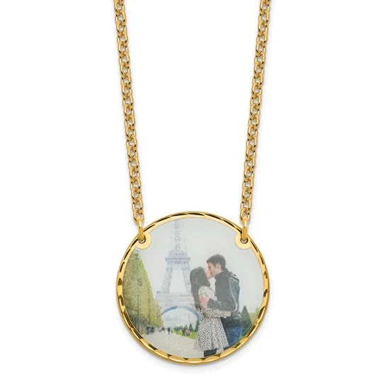 infinity necklaces for women -Personalized Large 1 inch Photo Beveled Edge Round Circle Disc Necklace