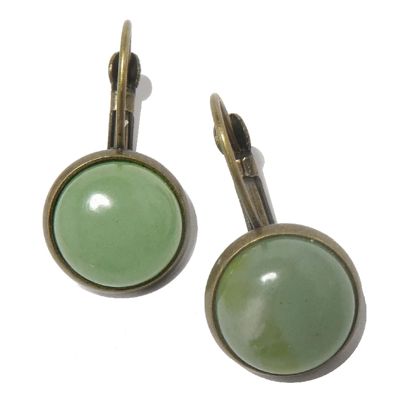 minimalistic earrings for women -Green Aventurine Earrings Abundance Token Bronze