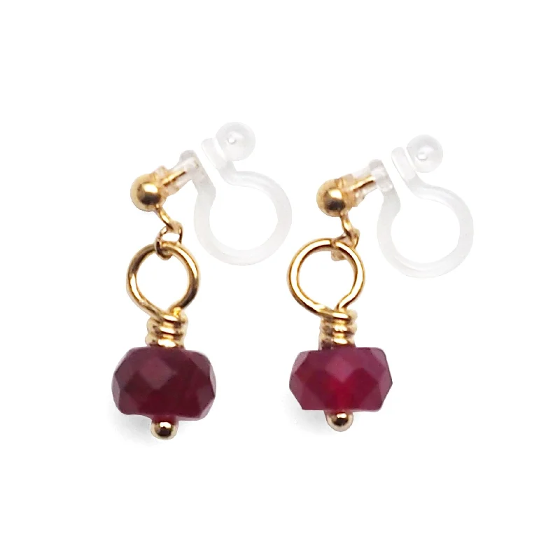 contemporary earrings for women -Red Agate Invisible Clip On Earrings