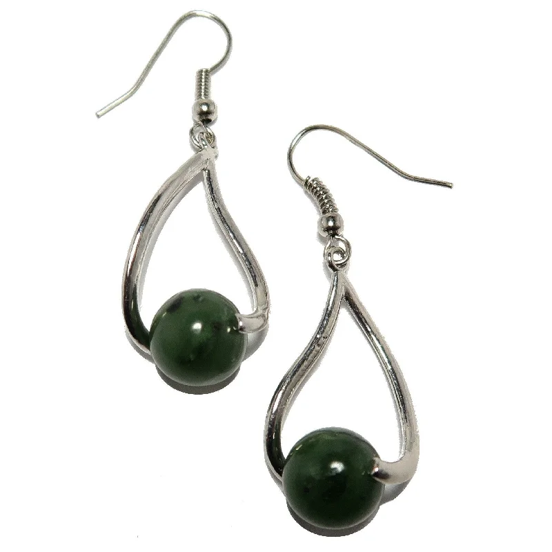 sparkling hoop earrings for women -Jade Earrings Deep Prosperity Green Nephrite Stone