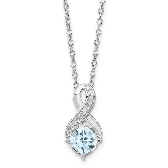 sparkling necklaces for women -Sterling Silver Aquamarine and Diamond Necklace