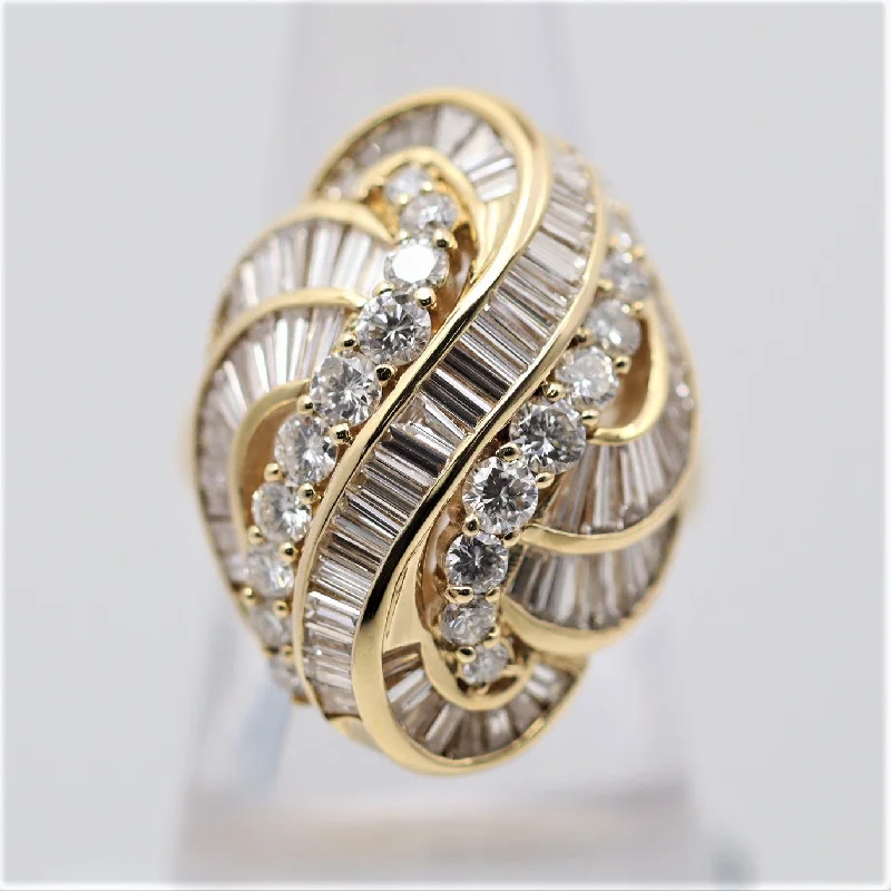 unique wedding rings for women -Diamond Cascade Gold Domed Cocktail Ring