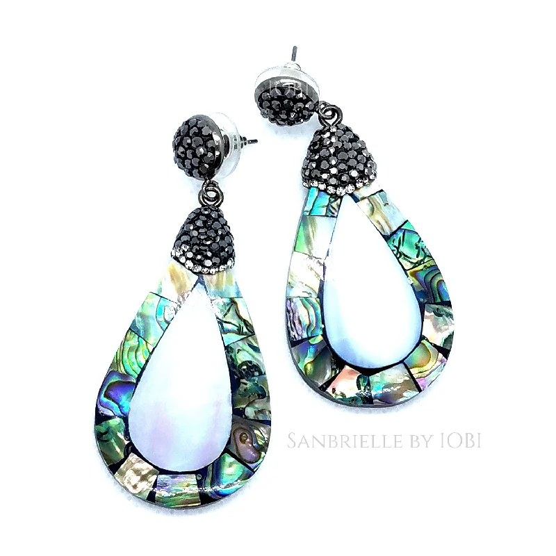 small hoop earrings for women -Natural Abalone and Black Turkish Crystal Earrings for Women