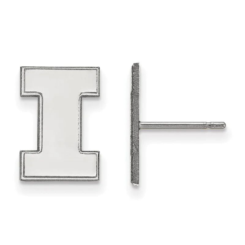 bold silver earrings for women -14k White Gold University of Illinois Small Initial I Post Earrings