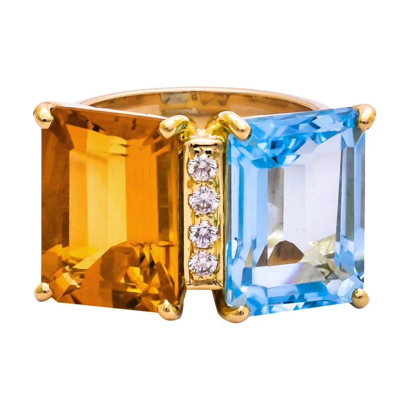 personalized rings for women -Ring- Blue Topaz, Citrine and Diamond