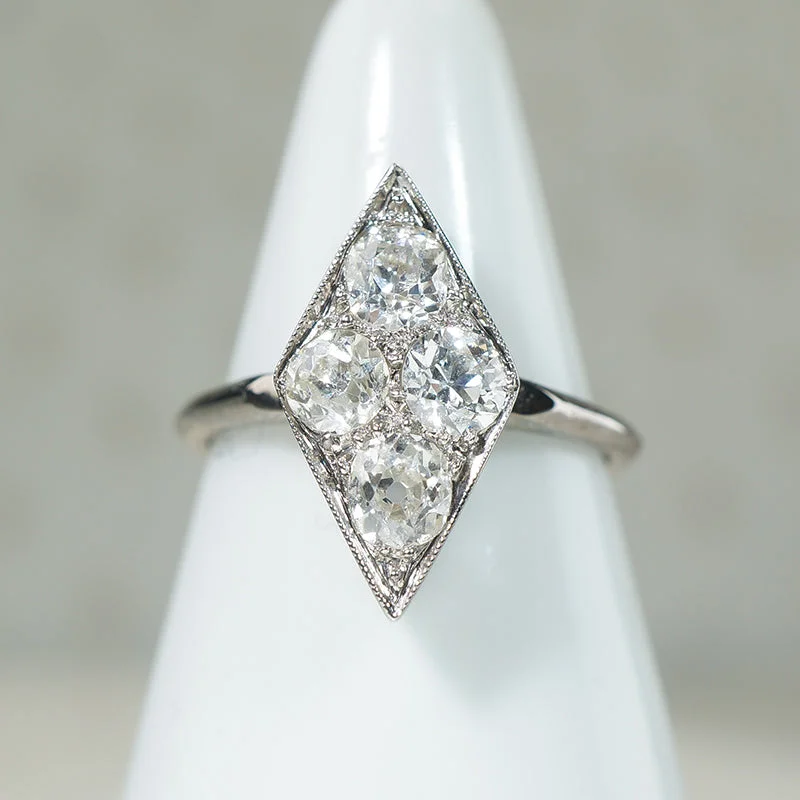 trendy rings for women -Keen Lozenge-Shaped Diamond Cluster Ring