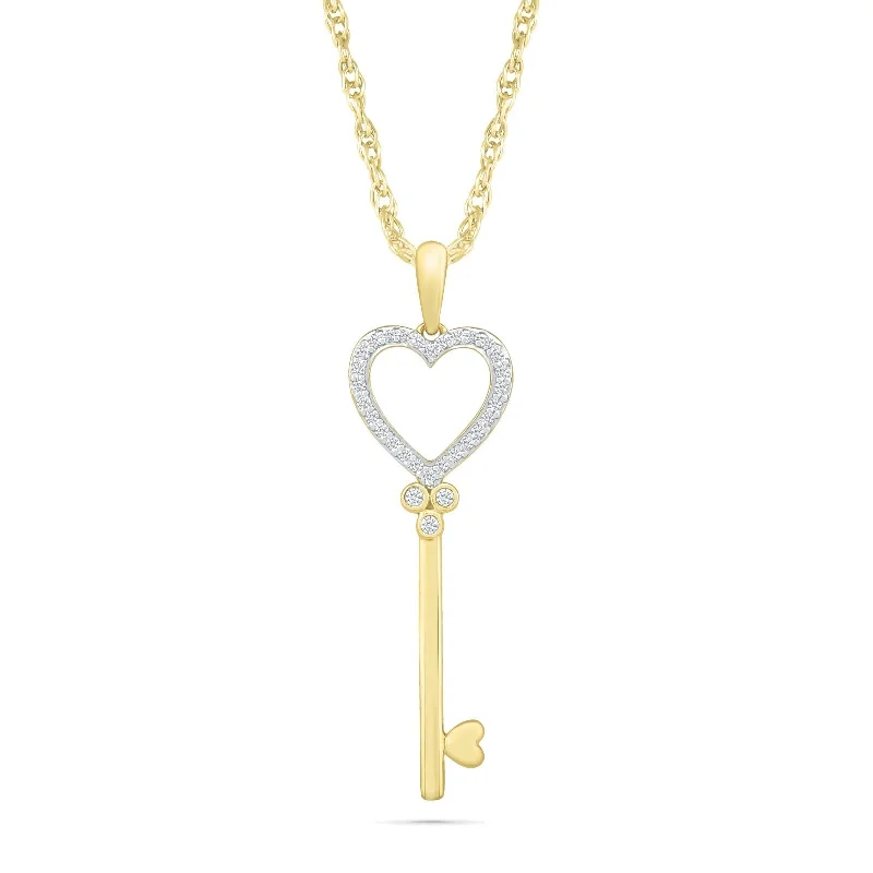 classic necklaces for women -Heart and Key Diamond Pendant