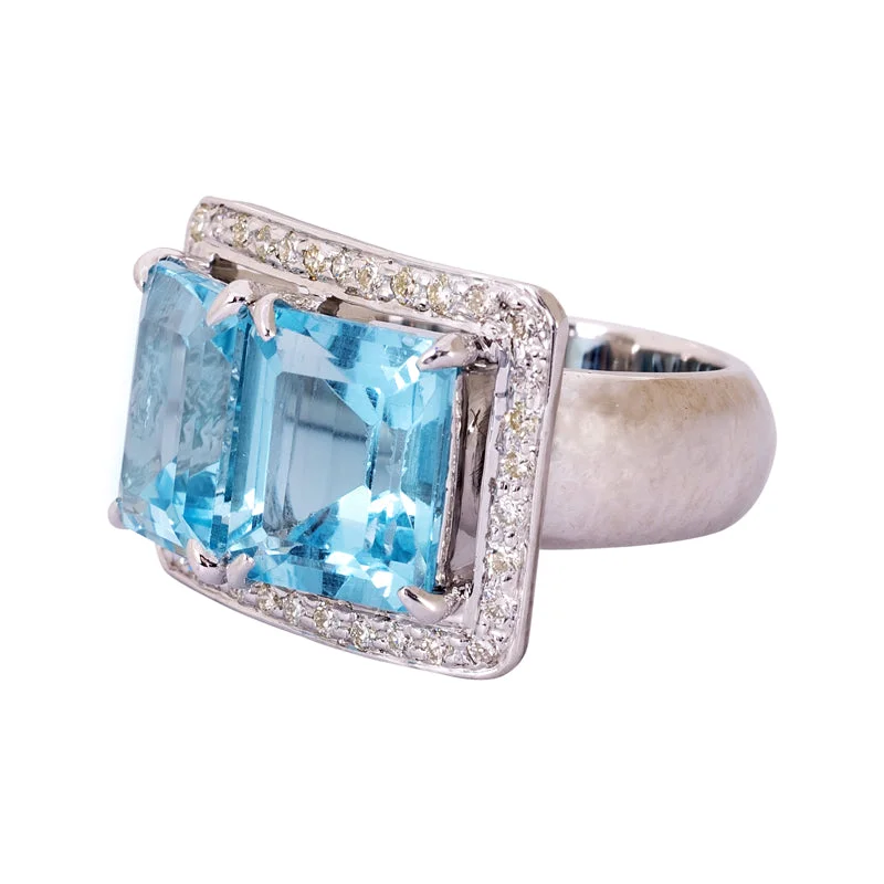 radiant-cut rings for women -Ring- Blue Topaz and Diamond