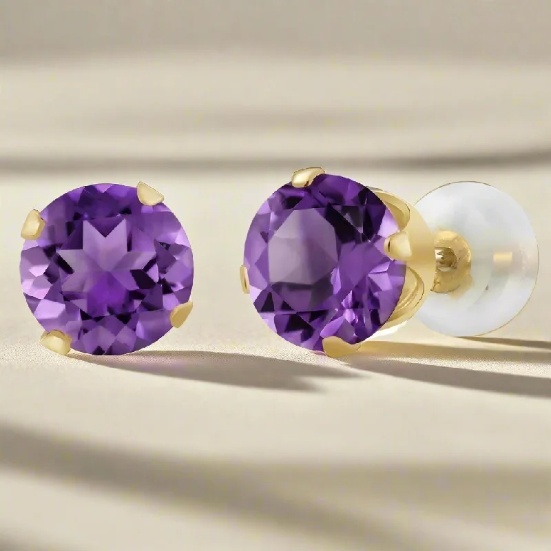 rose gold stud earrings for women -1CTW Genuine Amethyst 14K Solid Yellow Gold OB Precious Gems Stud Earrings