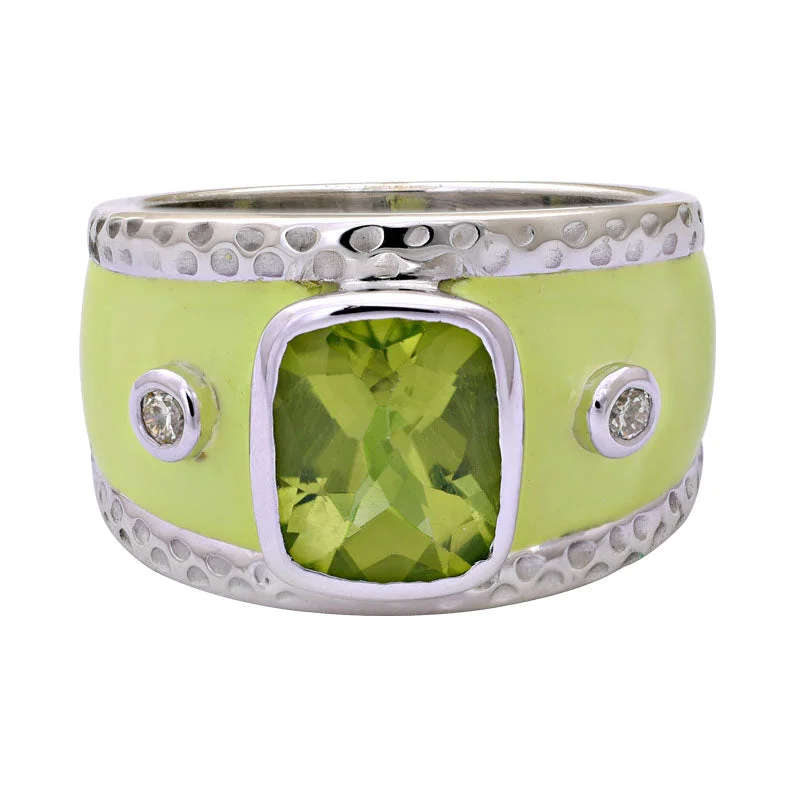 custom rings for women -Ring-Peridot and Diamond (Enamel)