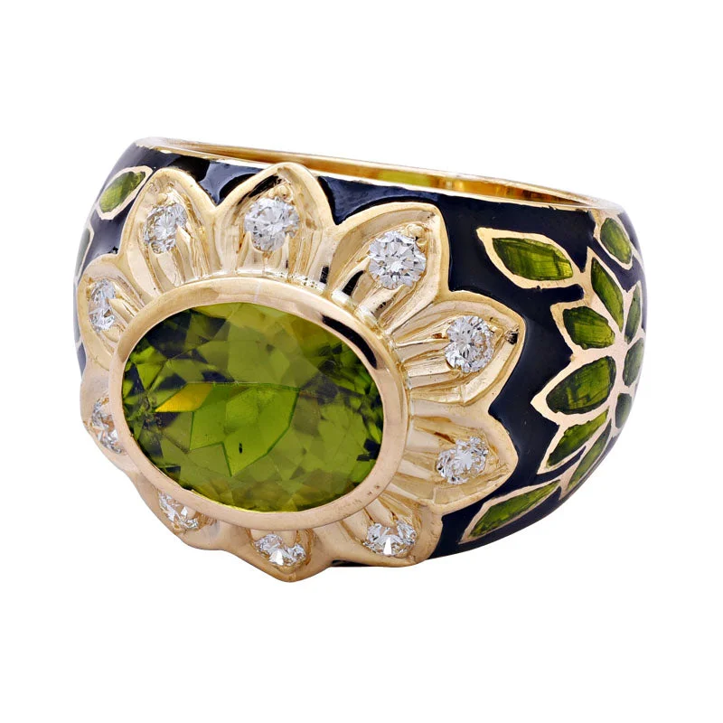 engagement rings for women -Ring-Peridot and Diamond (Enamel)