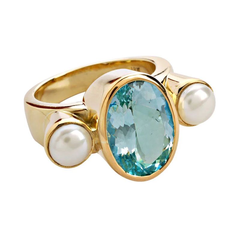 infinity wedding bands for women -Ring-Aquamarine and Pearl