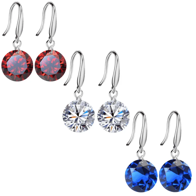 fashion earrings for women -Patriotic Set of 3 Naked IOBI Crystals Drill Earrings - 10mm