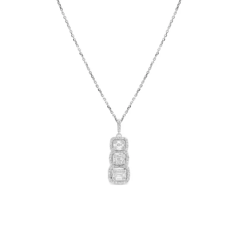 luxury gemstone necklaces for women -Triple Stacked Diamond Halo Baguettes 18k