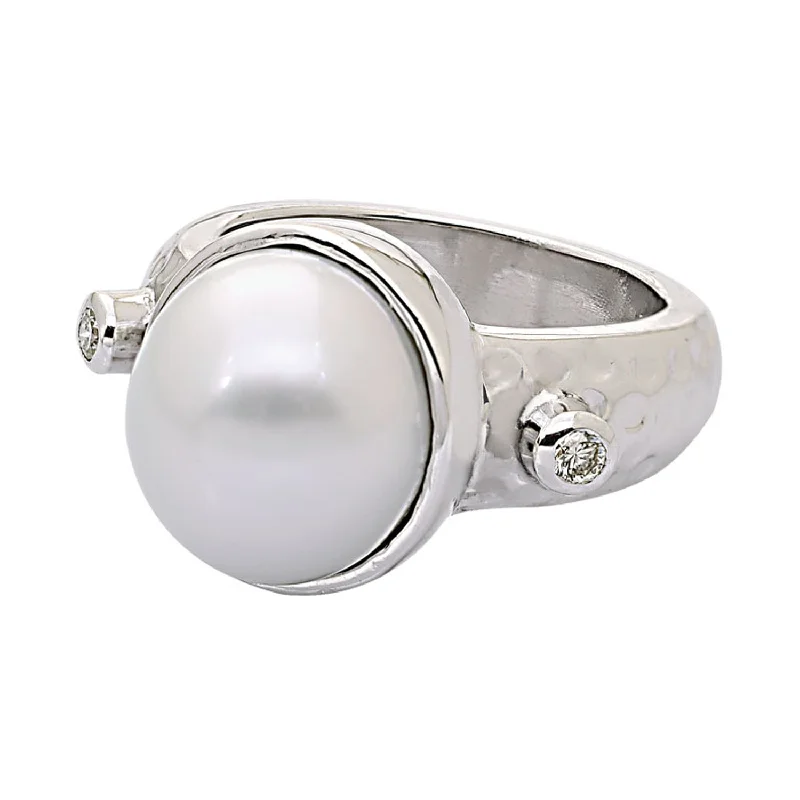 round-cut rings for women -Ring- South Sea Pearl And Diamond