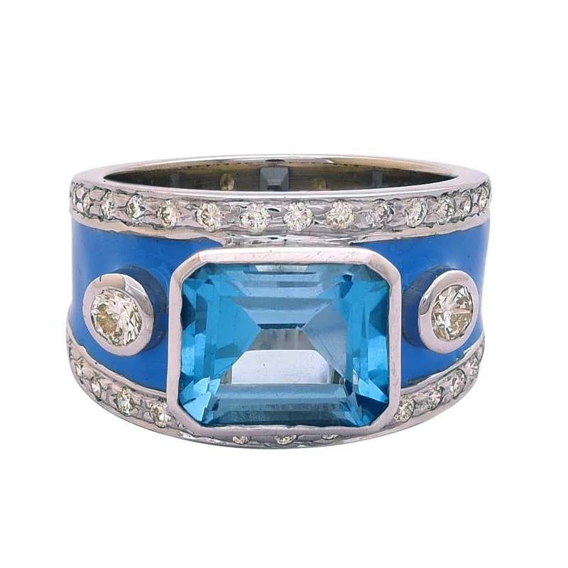 unique rings for women -Ring- Blue Topaz and Diamond (Enamel)