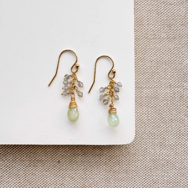 trendy drop earrings for women -Labradorite and Prehnite Maribella Earrings