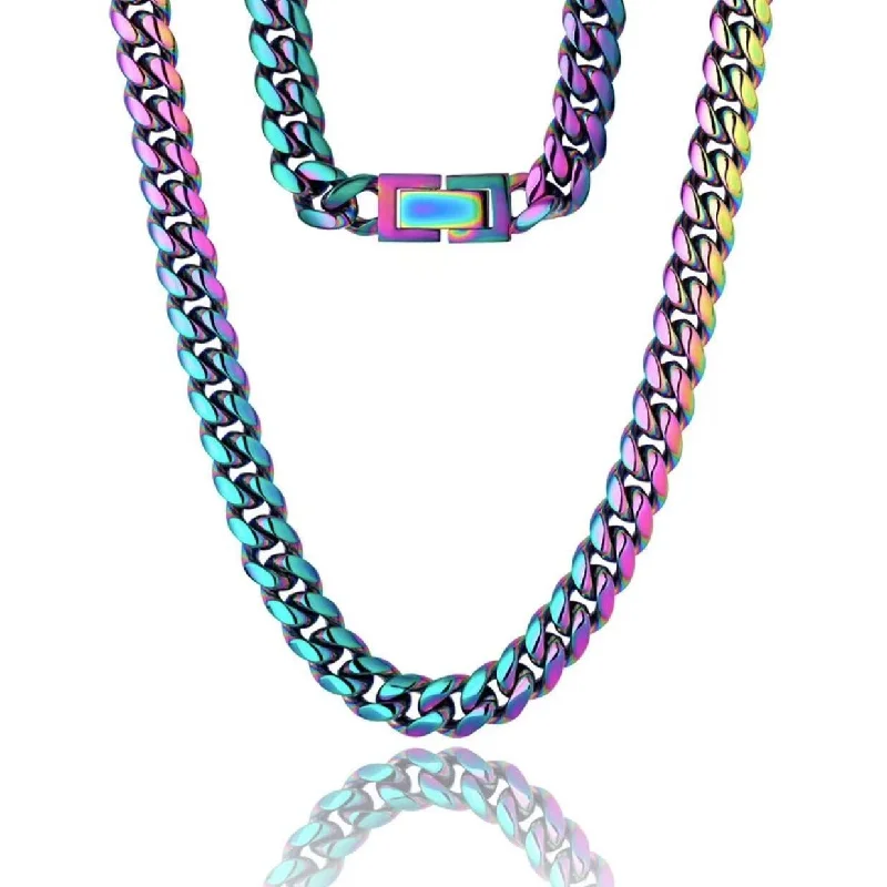 classic diamond necklaces for women -The Rainbow Baby® - 8mm Rainbow Miami Cuban Link Chain