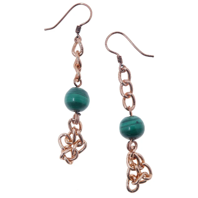 wedding earrings for women -Malachite Earrings Beauty Confidence Stone Copper Chain