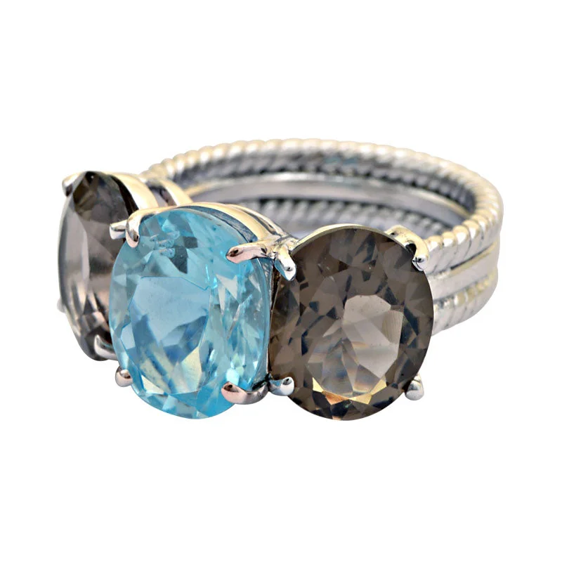 opal rings for women -Ring-Blue Topaz and Smokey Quartz