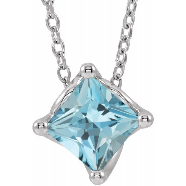 sapphire necklaces for women -14K White Gold Aquamarine Solitaire 16-18" Necklace