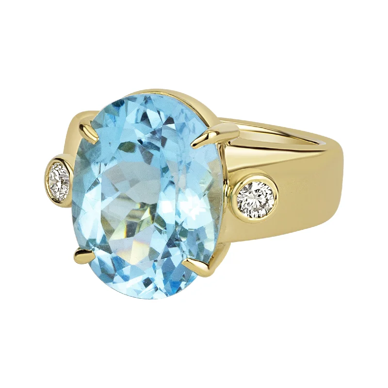 silver rings for women -Ring - Blue Topaz And Diamond