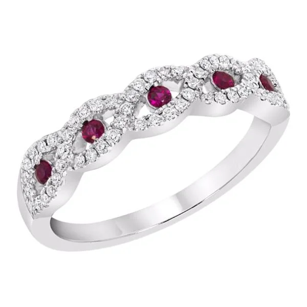 vintage gold necklaces for women -14k White Gold Ruby & Diamond Infinity Twist Anniversary Band