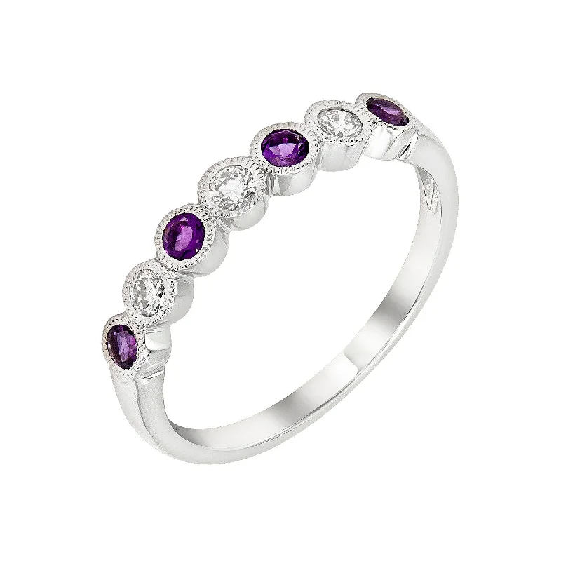 gold necklaces for women -14k White Gold Amethyst & Diamond Wedding Anniversary Band