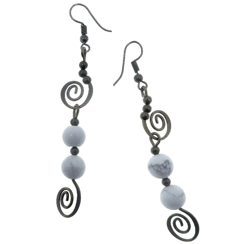 minimalist earrings for women -Howlite Earrings White Gemstone Spiral of Peace