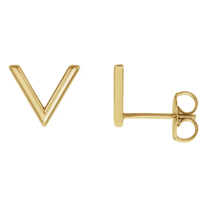 trendy drop earrings for women -8 x 9mm (3/8 Inch) Polished 14k Yellow Gold Small 'V' Post Earrings