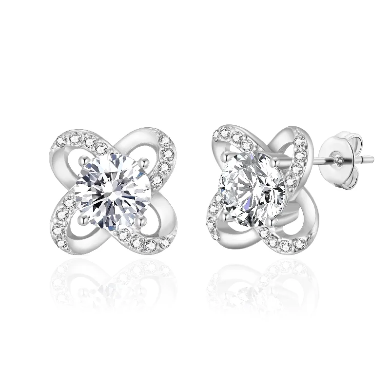 silver stud earrings for women -Silver Plated Orbit Earrings Created with Zircondia® Crystals