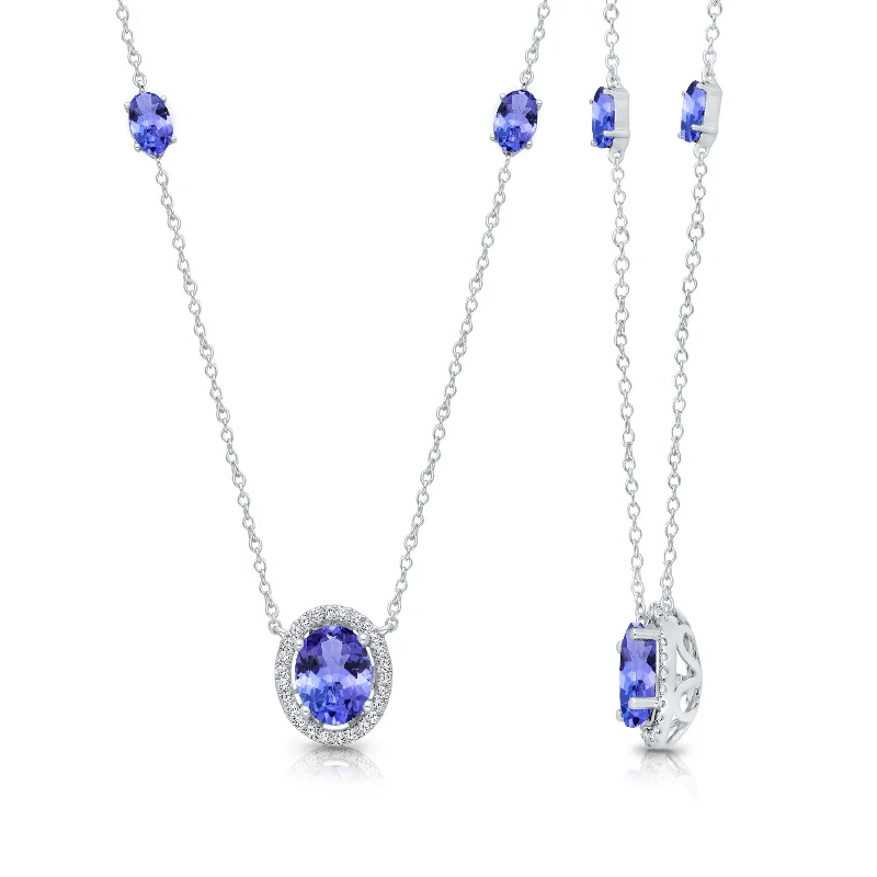 statement piece necklaces for women -Kallati Tanzanite Diamond Halo Necklace