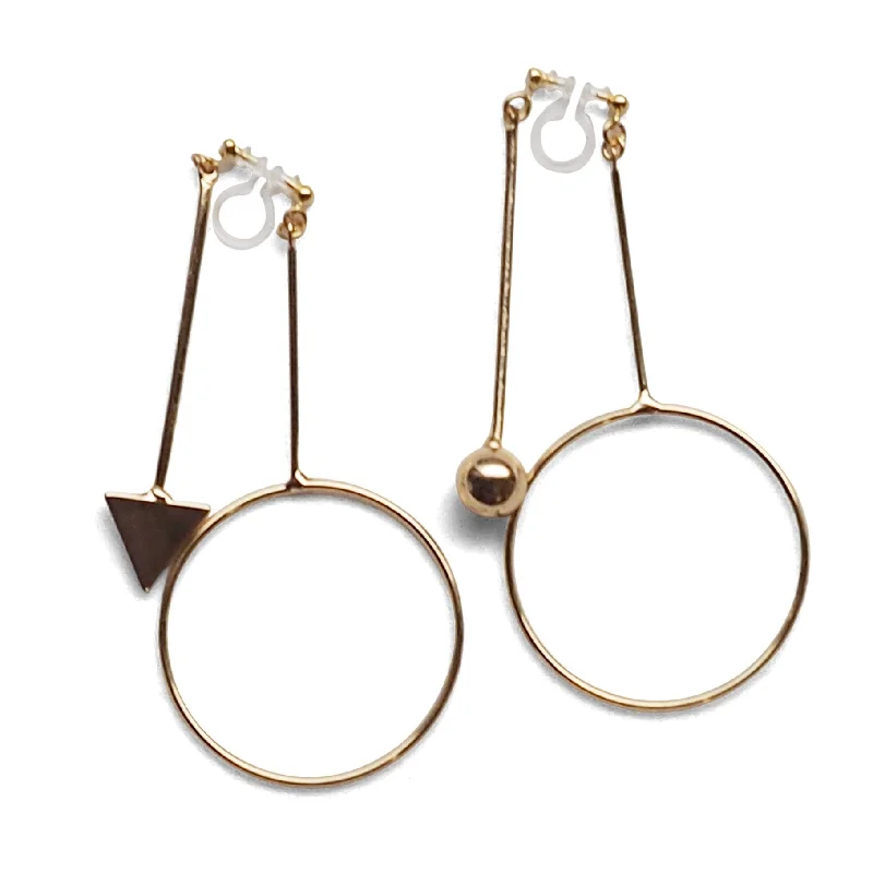 stud earrings for women -Double Sided Ball and Arrow Bar Clip on Hoop Earrings (Gold tone)