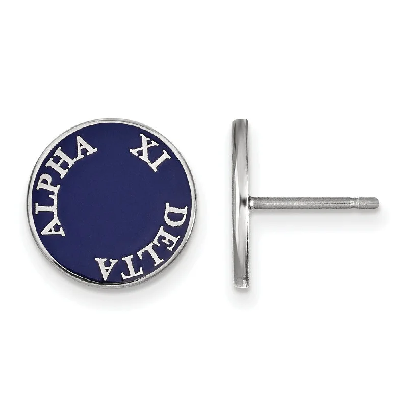 crystal earrings for women -Sterling Silver Alpha Xi Delta Enamel Disc Post Earrings