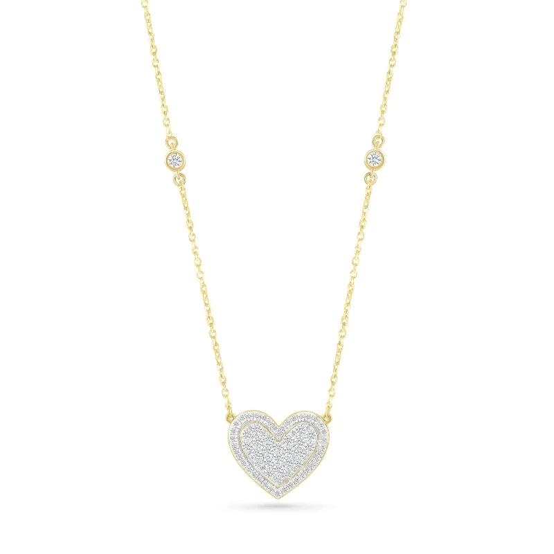 statement necklaces for women -Diamond Pave Heart Necklace