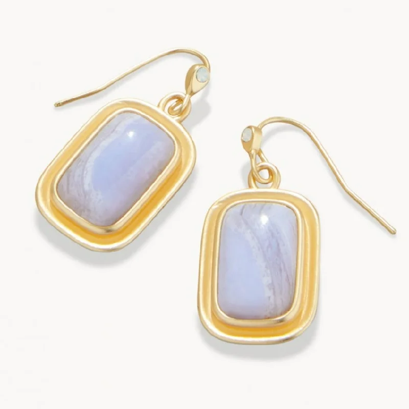 geometric earrings for women -Stone Drop Earrings - Blue Chalcedony