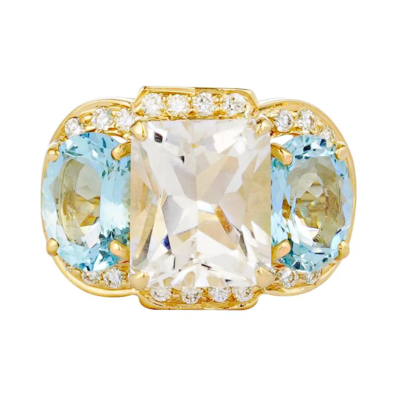 classic rings for women -Ring - Crystal, Aquamarine and Diamond