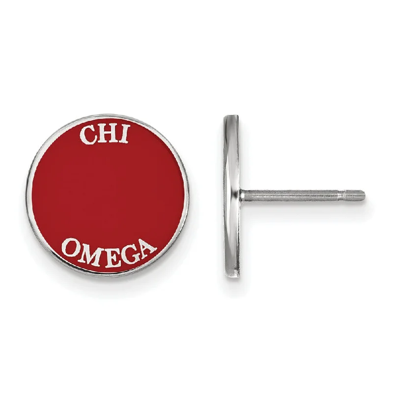 rose gold earrings for women -Sterling Silver Chi Omega Enamel Disc Post Earrings