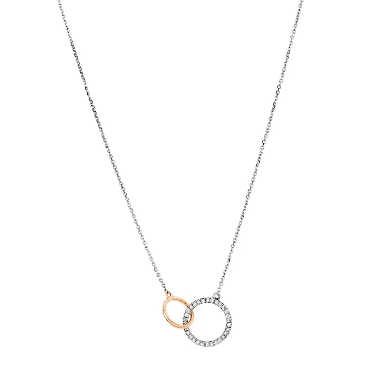 chic gemstone necklaces for women -Interlocking Circles Diamond Necklace  Two-Tone White and