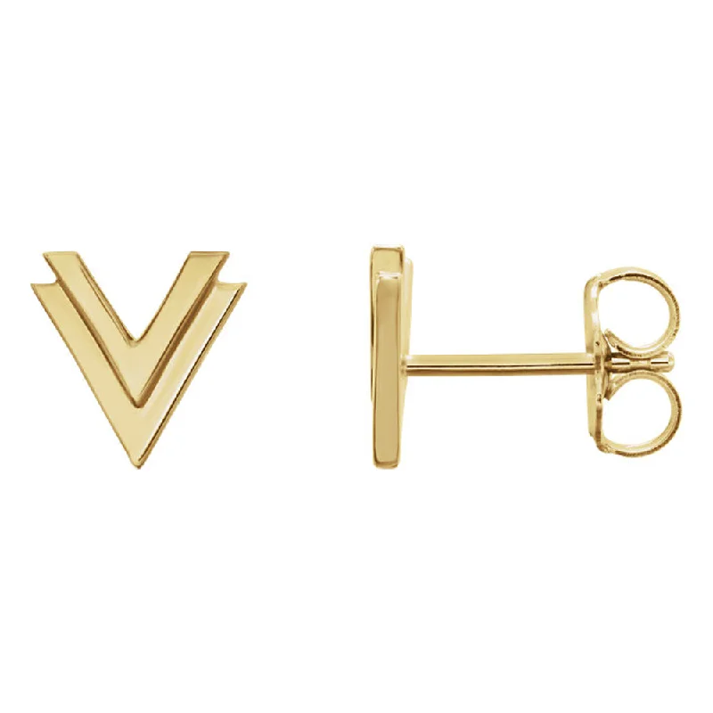 multi-layer earrings for women -8 x 8mm (5/16 Inch) Polished 14k Yellow Gold Small Double 'V' Earrings